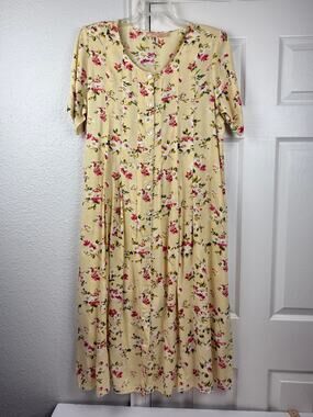 LA CERA Yellow Floral Button Front Midi Dress Cottagecore Size L